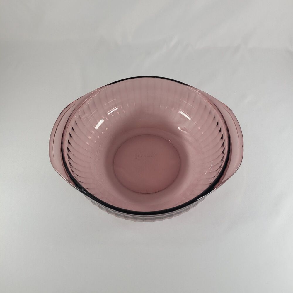 Vintage Pyrex Cranberry Bowl Ribbed Casserole Mixing 024-S 2qt 2L Handled Purple